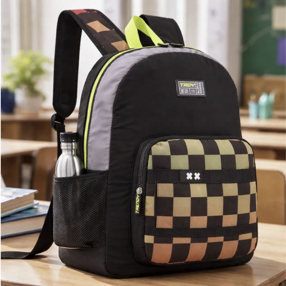 Mochila Escolar Trendy Game Con Porta Botella Para Jardín Y Uso Infantil Diario - Negro 