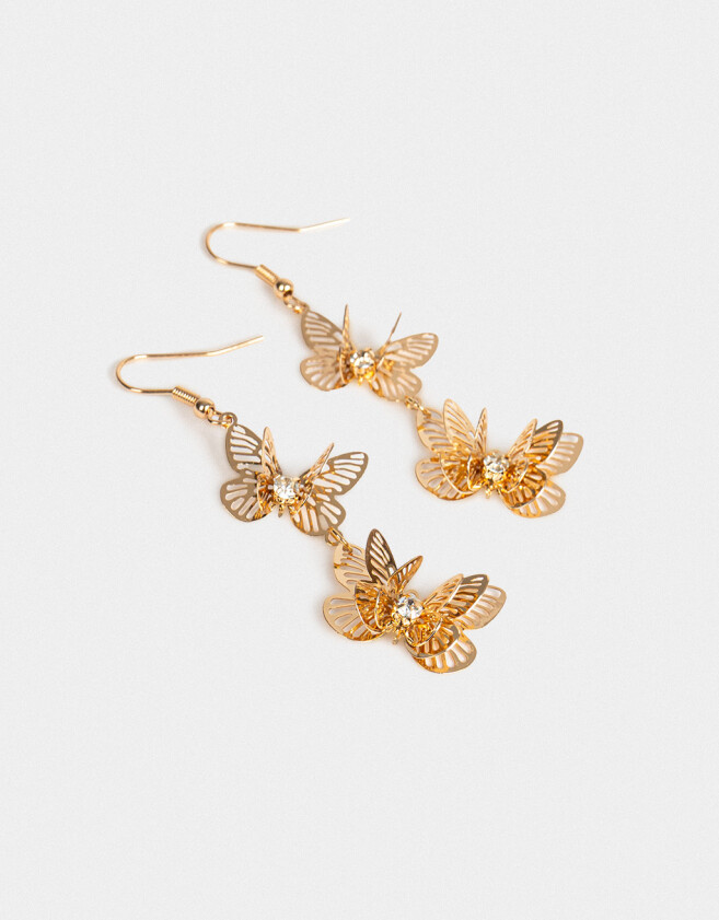 Aros Colgantes Largos Flores Aros Colgantes De Flores - Dorado