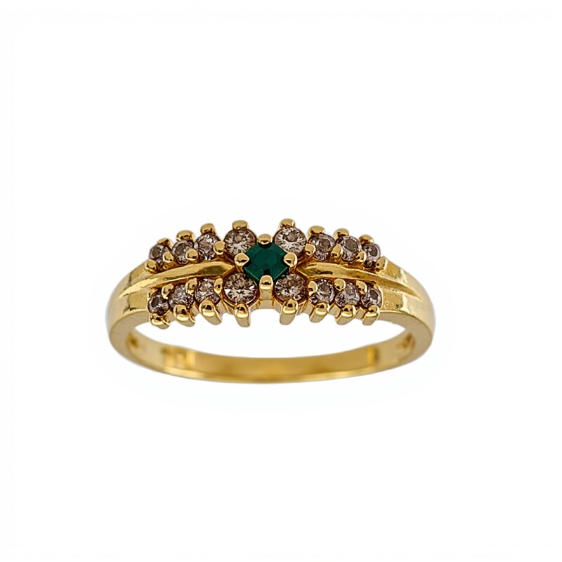 Anillo Halo-Oro Bajo-Piedra Esmeralda y Zirconia-AN8156 conpiedra