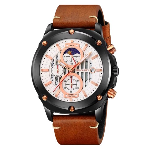 Reloj Skmei 9351BNWT para hombre con correa de cuero Marrón