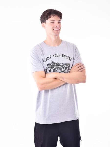 REMERA ENGINE GRIS MELANGE M