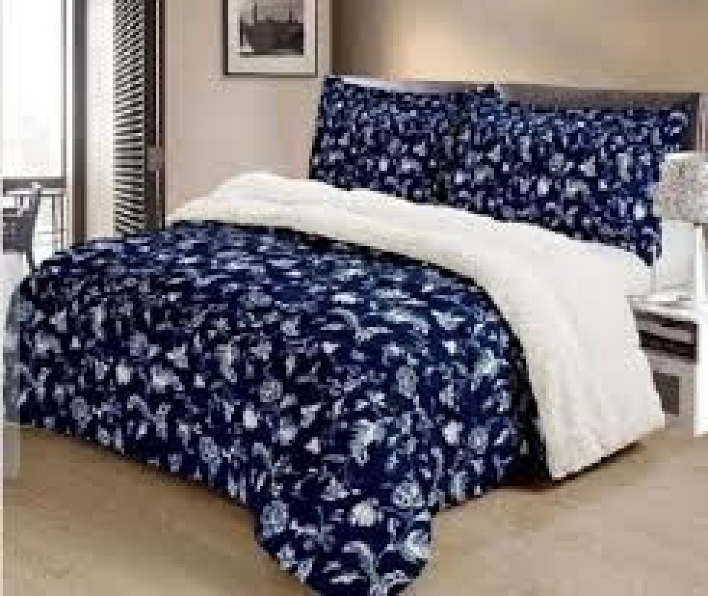Acolchado RED FLEX de Corderito y Sherpa QUEEN 250x230 - AZUL FLORES 