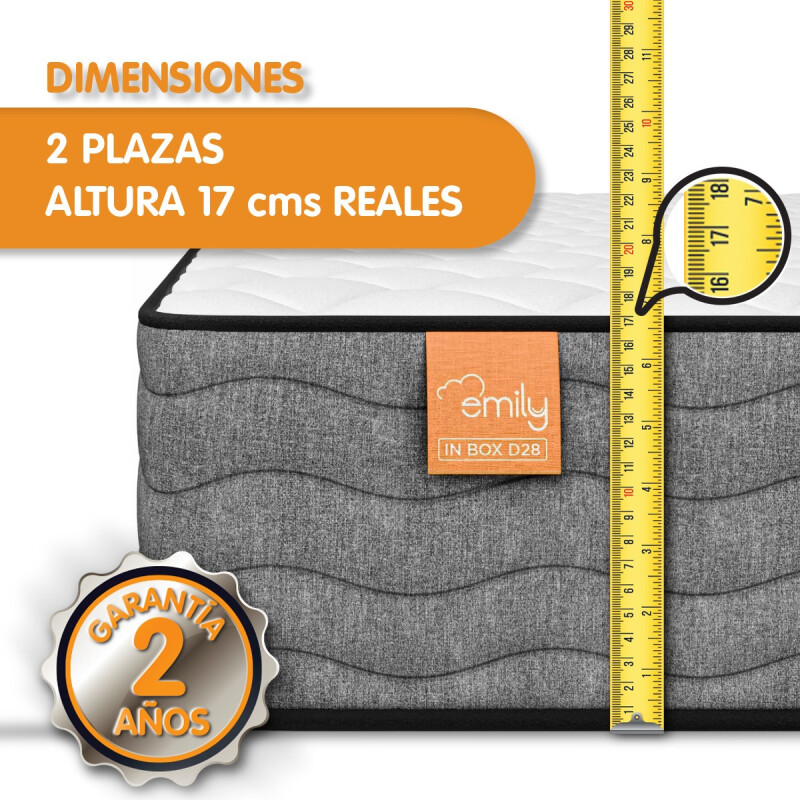 Colchon Espuma 2 Plazas Emily 17 Alta + 2 Almohadas Blanco