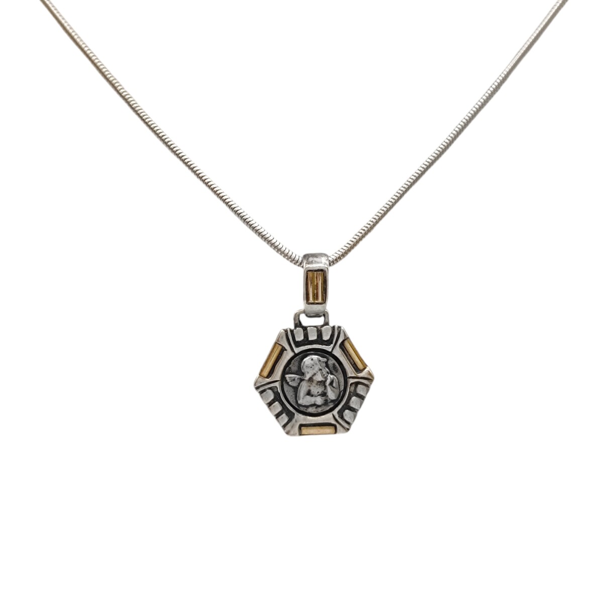 Dije Medalla Ángel de la guarda Hexagonal-Plata y oro- Sin piedra- CP5022 - sinpiedra 