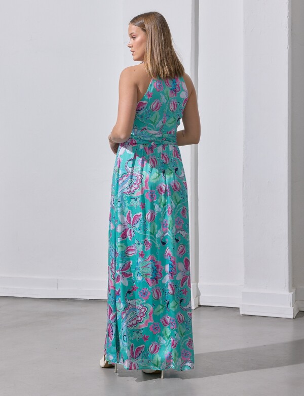 Vestido Maxi Cruzado VERDE AGUA/MULTI