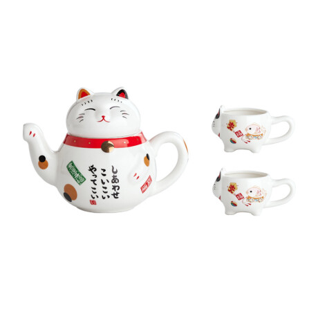 Juego De Té Gato De La Suerte Rojo
