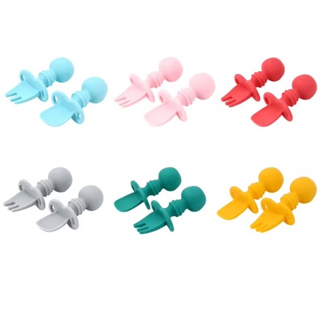 Set Mini Cubiertos con Cuchara y Tenedor en Silicona p/ Bebé Amarillo