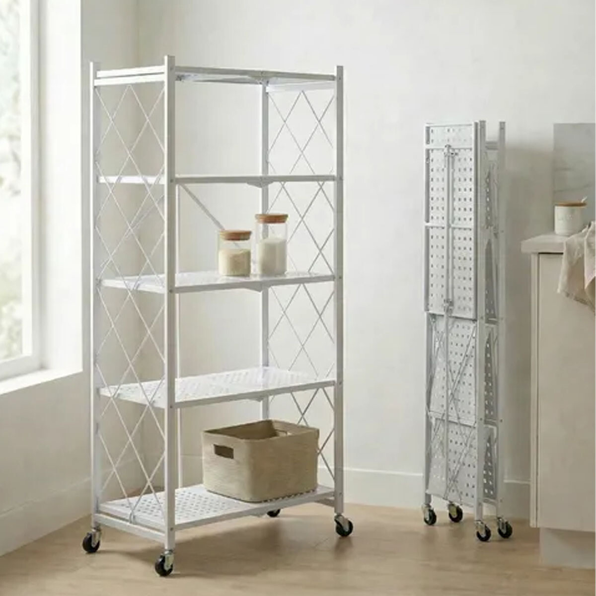 Estantería 5 Niveles Metal Minimalista Plegable 1.55m - Blanco 