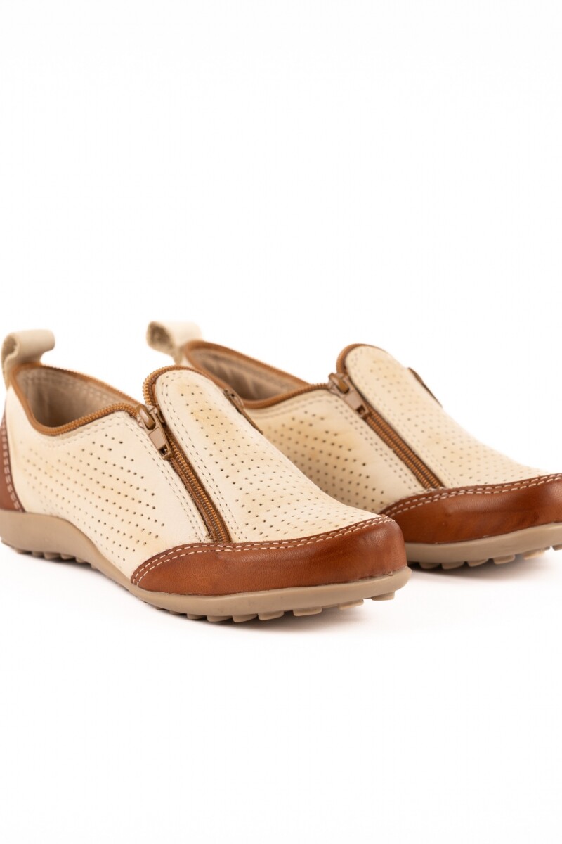 Zapato zipper calado Natural combinado