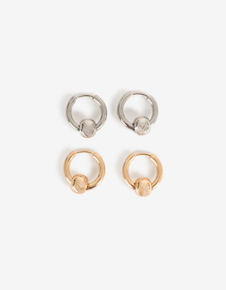 Aros Argollas Set Metal Set Argollas Bolón Metal - Dorado