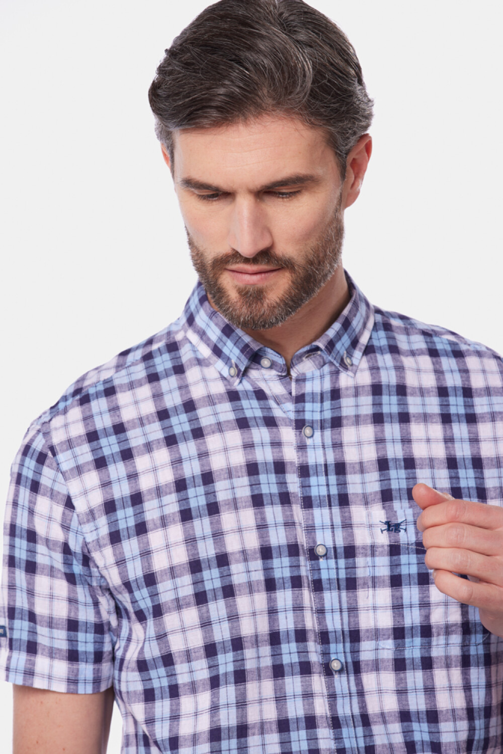 CAMISA DE LINO A CUADROS Azul