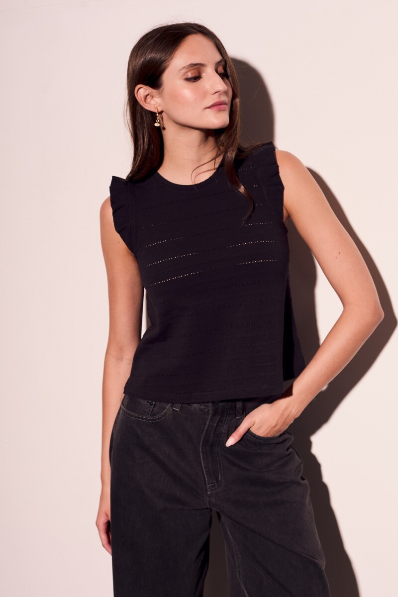 Remera Texturada Manga Tablitas - Negro 