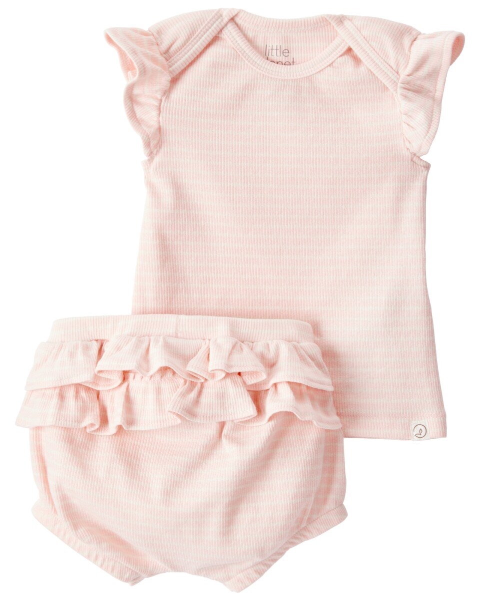 Set dos piezas de algodón orgánico, short y remera, rosado 