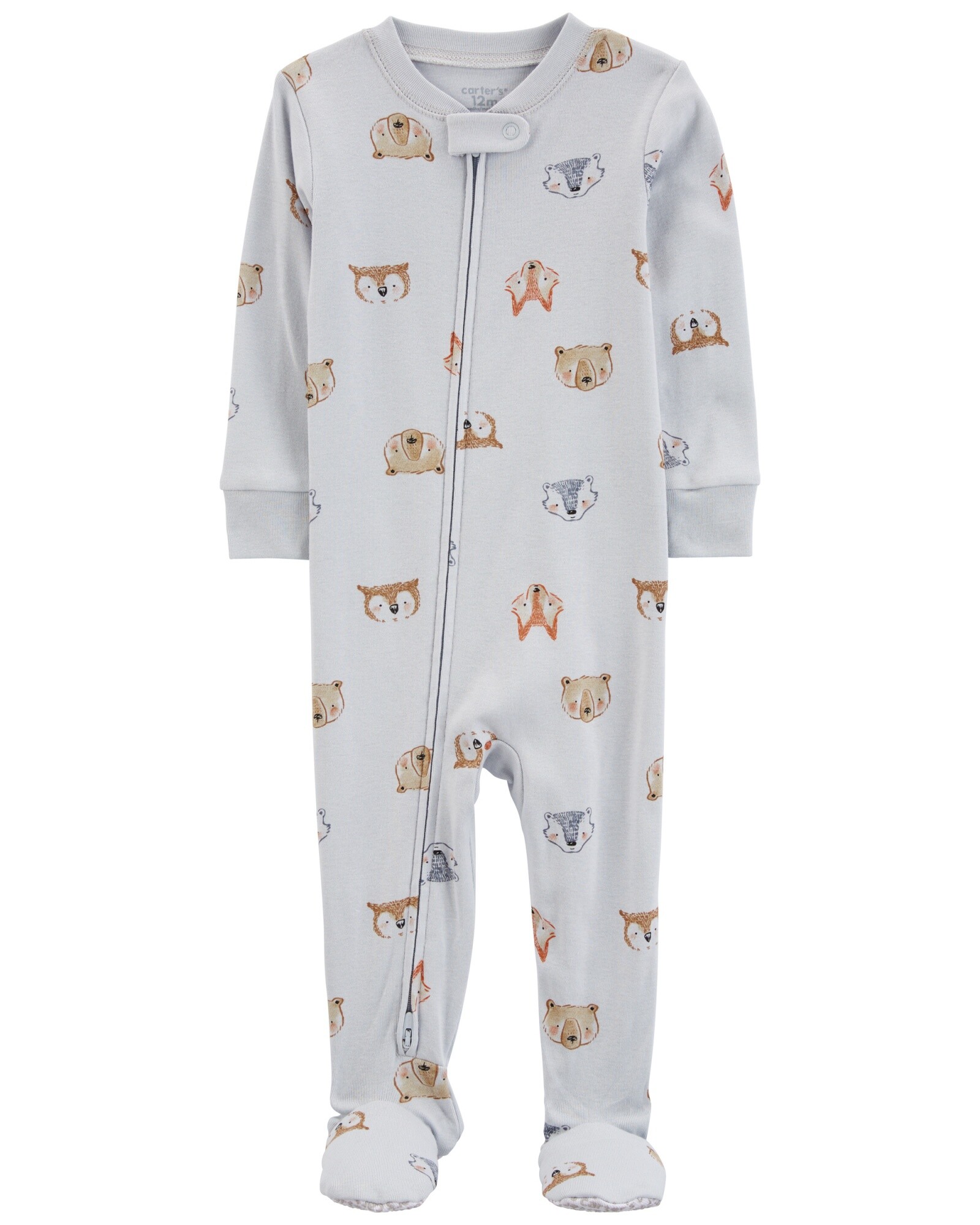 Pijama uno pieza de algodón, con pie, diseño animales Sin color