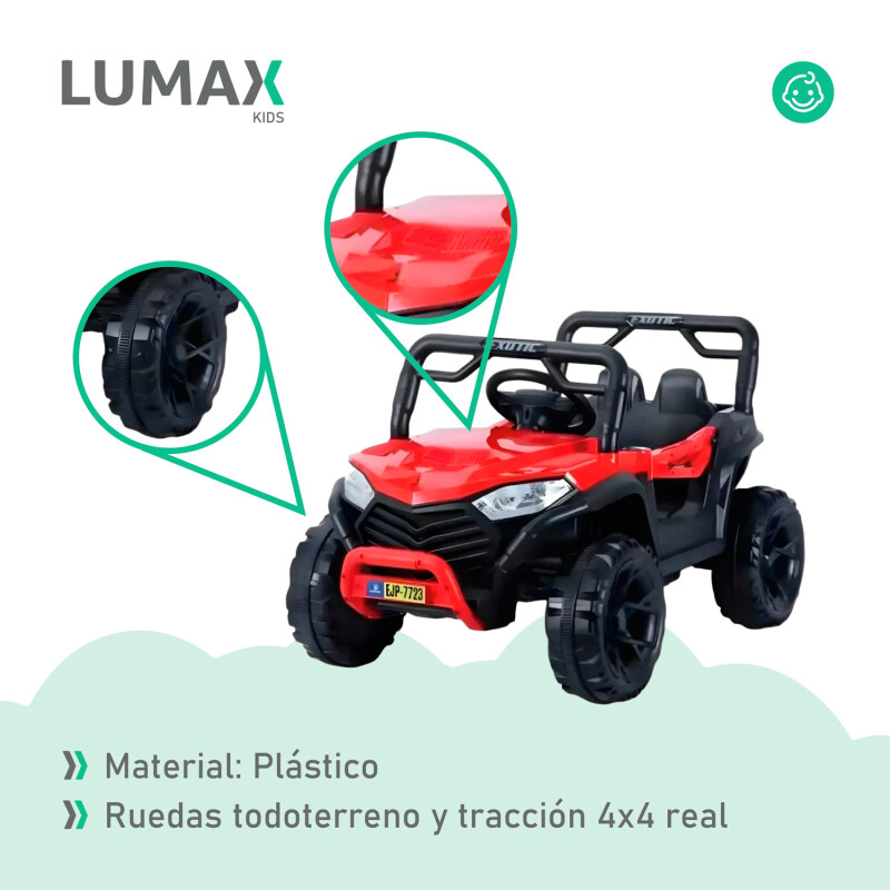 Auto a Batería Lumax 4x4 12V control remoto, USB y Música Rojo