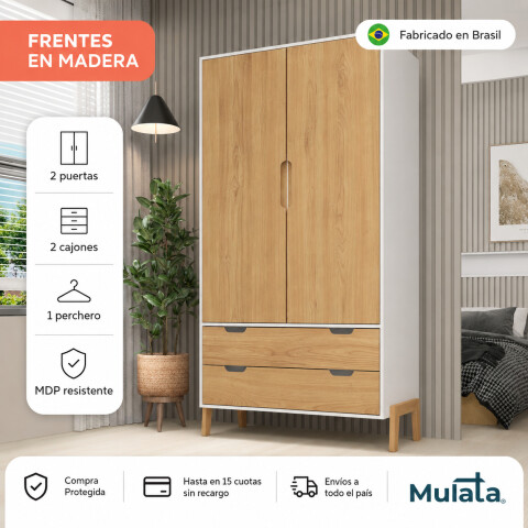 Ropero Armario de 2 Puertas, Perchero y 2 Cajones en MDP - Madera - Línea Melilla - Blanco Ropero Armario de 2 Puertas, Perchero y 2 Cajones en MDP - Madera - Línea Melilla - Blanco