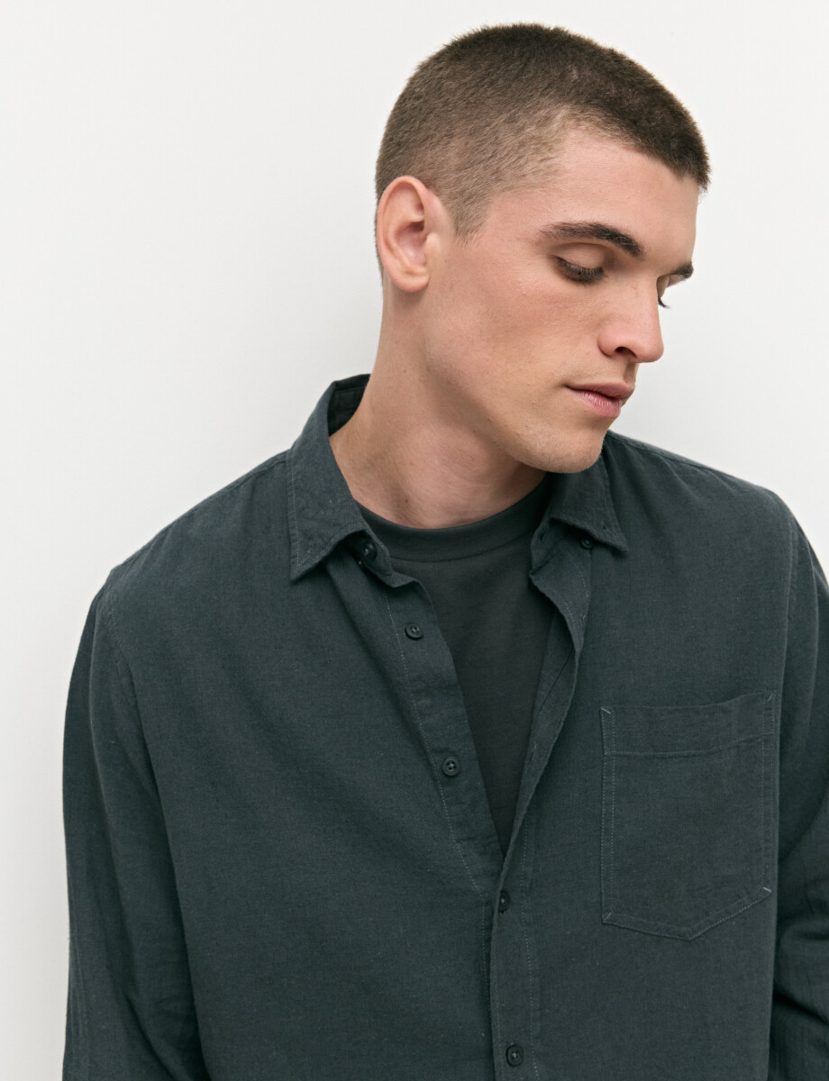 011665 CAMISA DE LINO HARRINGTON LABEL Petroleo