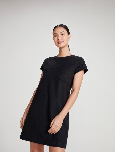 VESTIDO BÁSICO FEMENINO MANGA CORTA CON BOLSILLO NEGRO