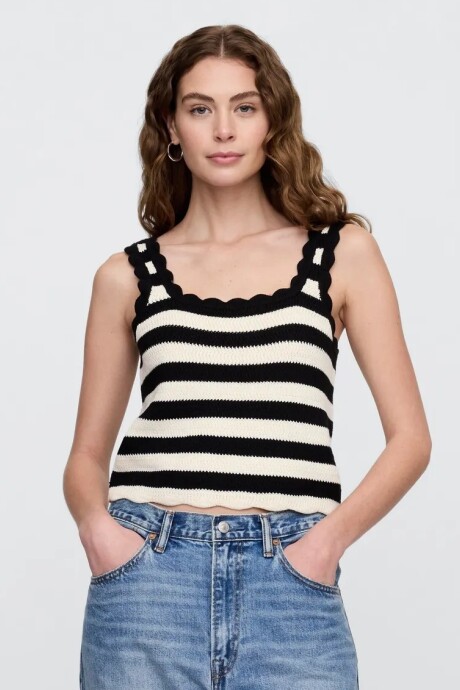 Musculosa Crochet Mujer Black White Stripe