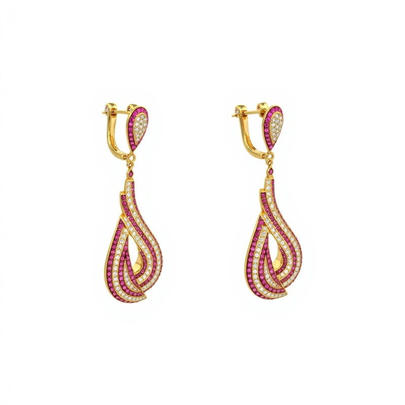 Caravanas gota irregular colores - Plata 925 rodinada con una micra de oro rosa - zirconia - CA8464 conpiedra