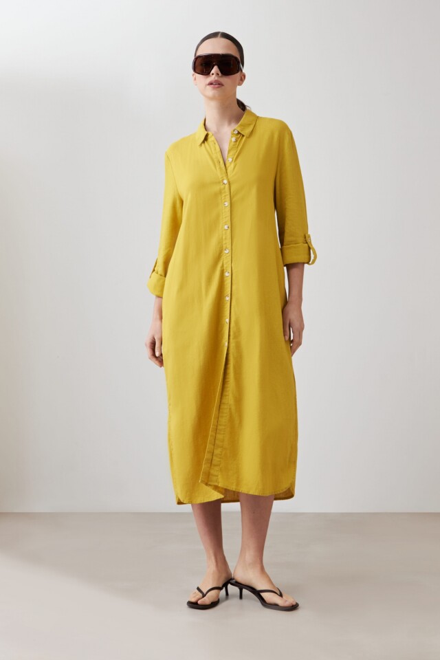 Vestido de lino camisero pistacho
