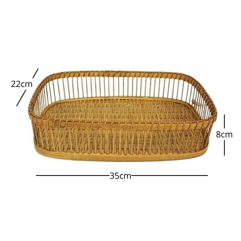 Bandeja cesto rectangular decorativo bambú 35x22x8 cm NATURAL