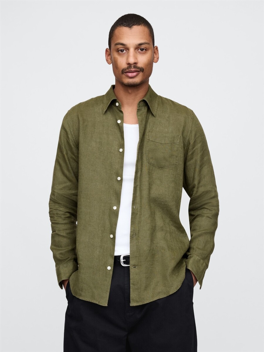 Camisa De Lino Hombre - Army Jacket Green 