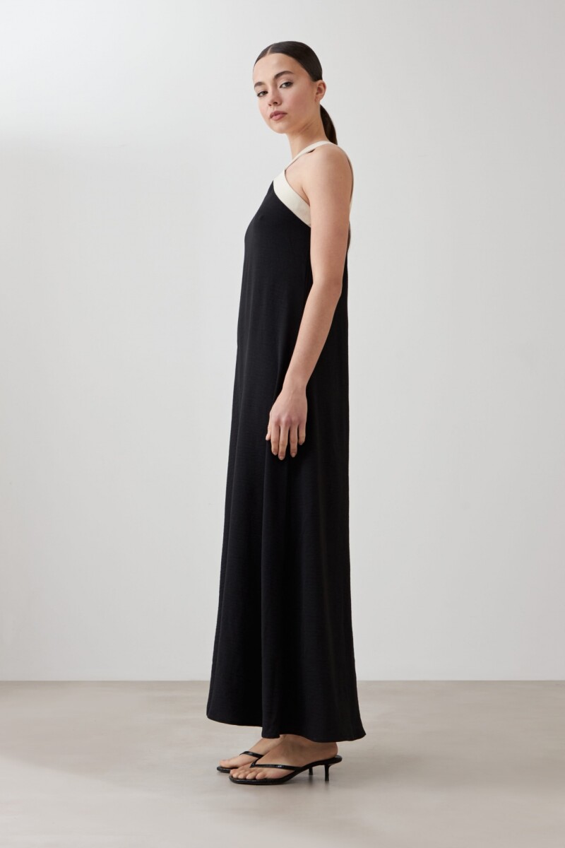 Maxi vestido escote halter bicolor negro
