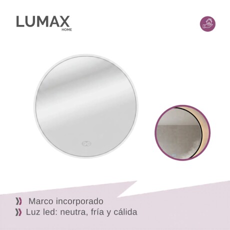 Espejo Lumax Doddy redondo con marco y luz 50cm Blanco