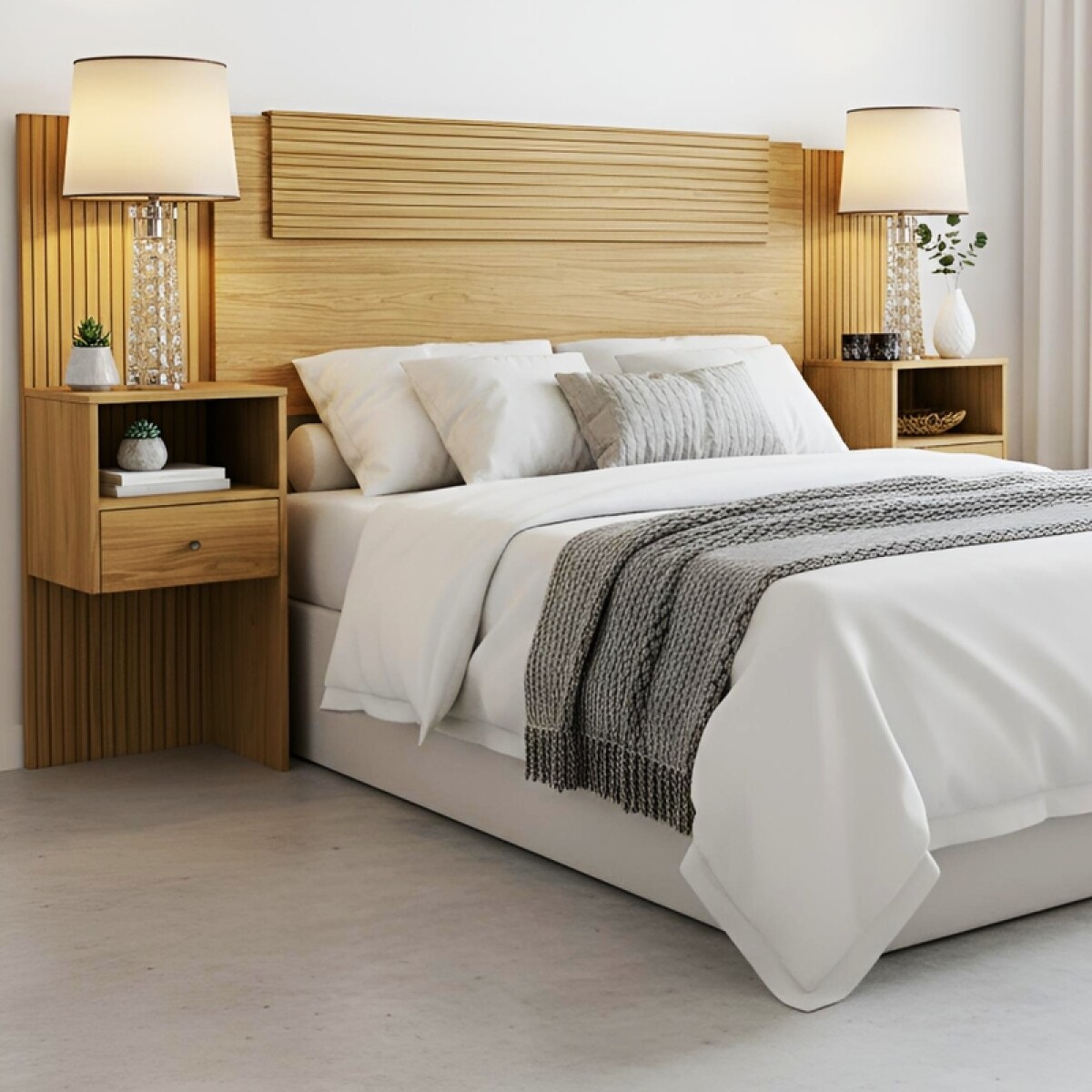 Respaldo y 2 Mesas de Luz Ajustables para Camas de 2 Plazas / Queen - Marruecos / Acanalado 