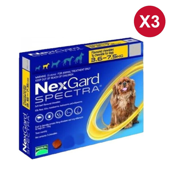 NEXGARD SPECTRA S (3,6 A 7,5 KG) CAJA X3 COMPRIMIDOS NEXGARD SPECTRA S (3,6 A 7,5 KG) CAJA X3 COMPRIMIDOS