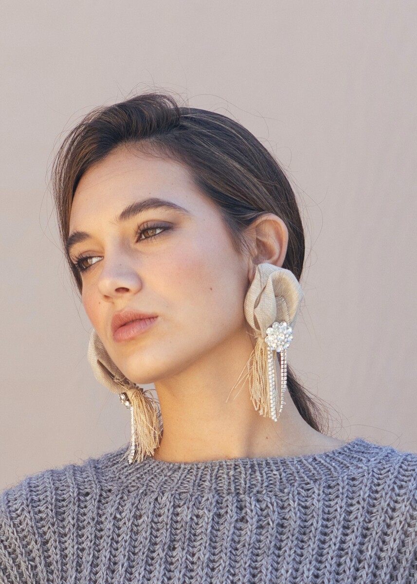 Rosette Earrings - Beige 