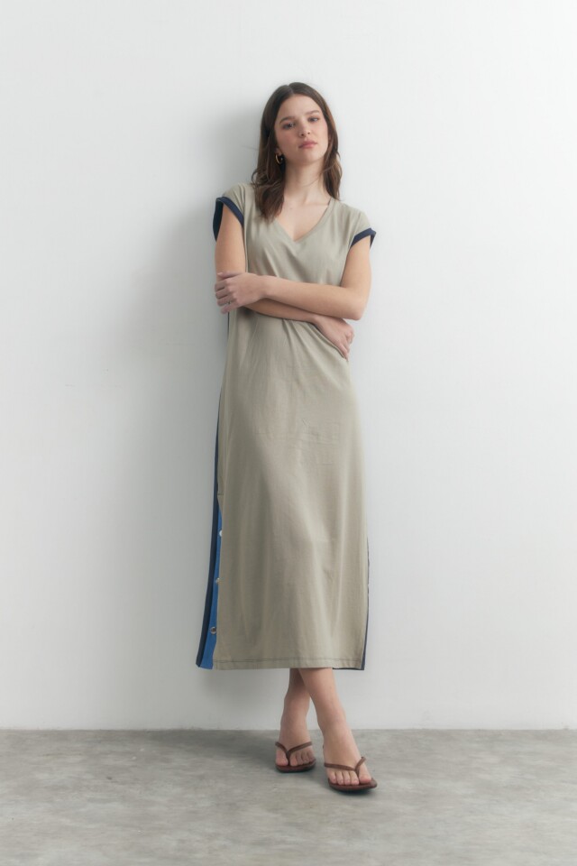 Vestido bicolor verde oliva