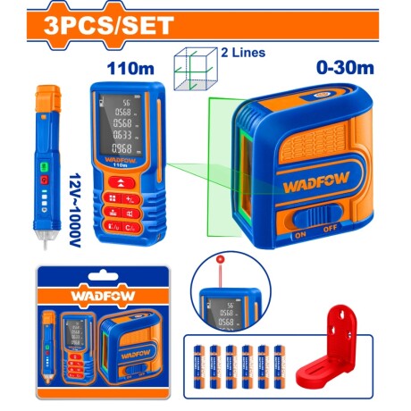KIT NIVEL LASER VERDE + MEDIDOR LASER 110M + DETECTOR TENSIO 001