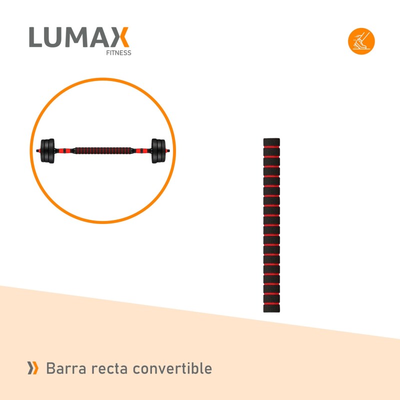 Set 2 Mancuernas Lumax Barra 2 En 1 20 Kg Para Entrenamiento En Casa Ajustable Rojo
