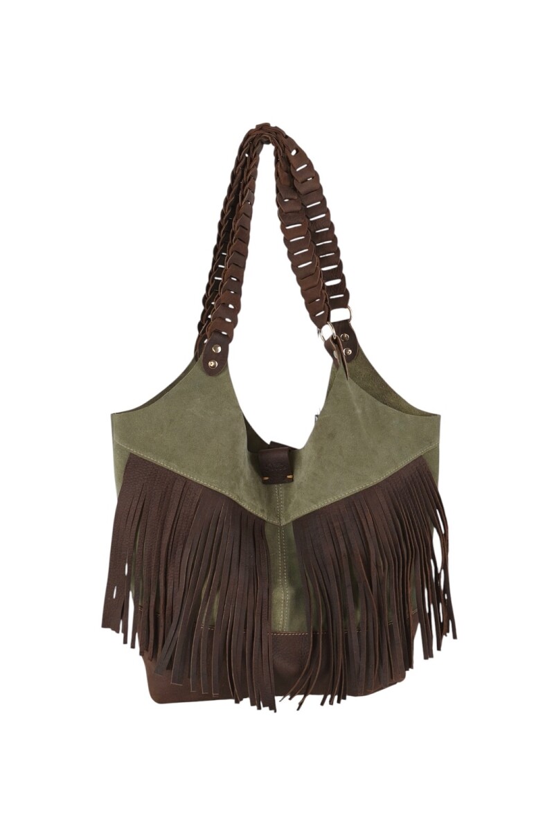 Tote Bag de cuero con flecos verde