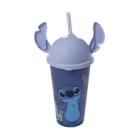 Vaso Plástico Milk Shake con Forma y Pajita Stitch 500 ml AZUL