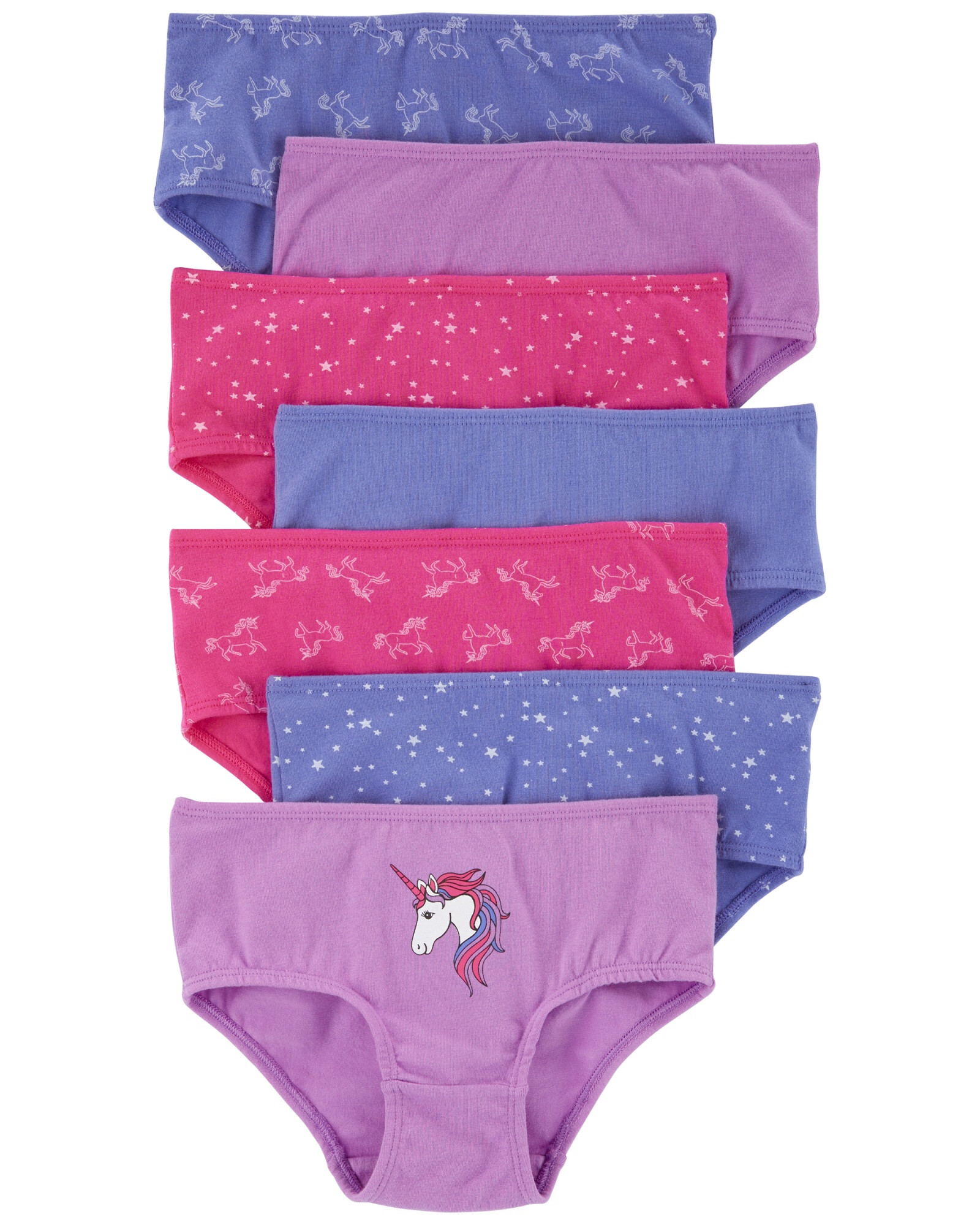 Pack siete bombachas de algodón, diseños unicornios y estrellas Sin color