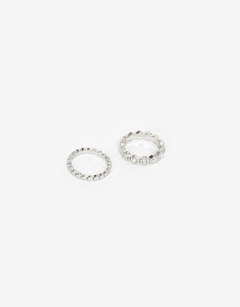 Sets Anillos Metal Set De Anillos Metal Con Strass - Plateado Rodio