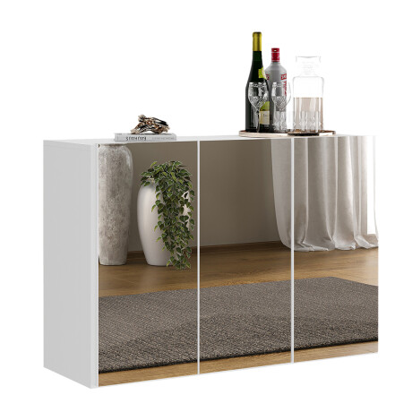 RACK APARADOR PARA TV O AUDIO 3 PUERTAS CON ESPEJOS BLANCO