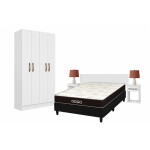 COMBO DORMITORIO - 1 PLAZA Y MEDIA CON SOMMIER DORADO 100% ESPUMA BLANCO