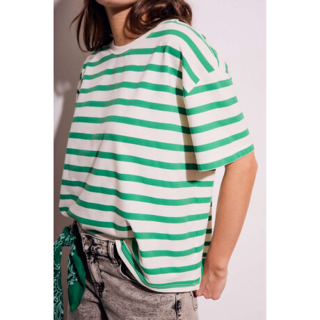 Remera Algodon Lavado Rayada Verde Verde