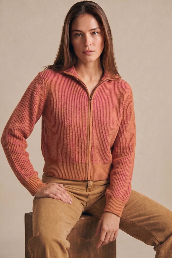 Campera Tejida Algodon Rosa/mocha