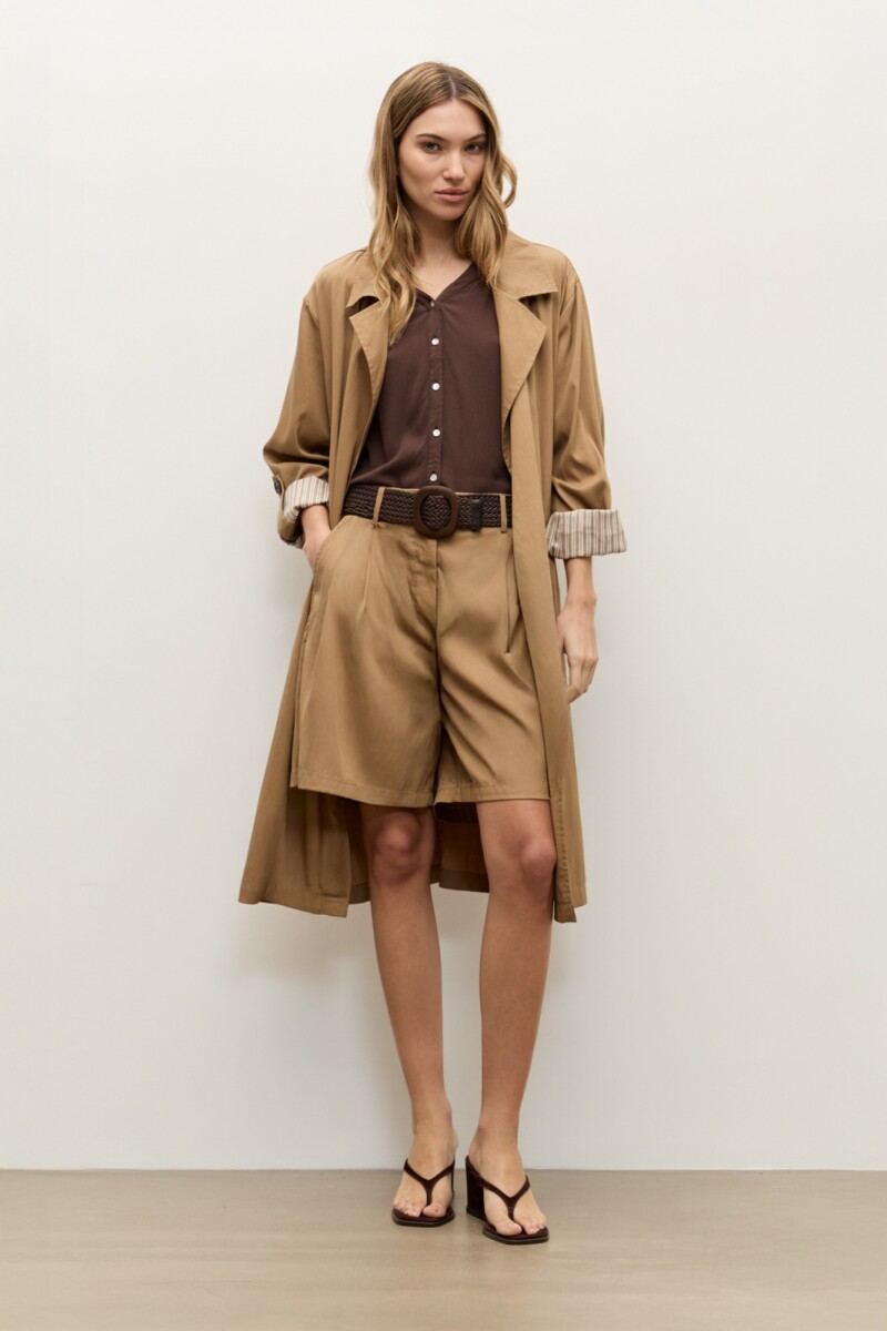 Short lyocell con cinto beige