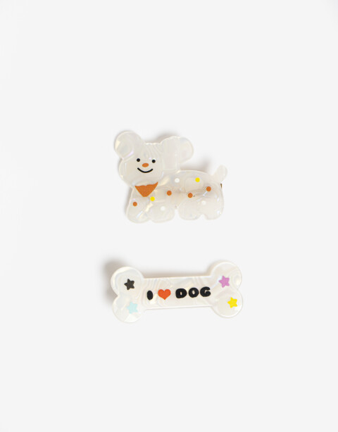 Horquillas con Accesorios Animales Set De Hebillas De Acrílico - Blanco Crudo