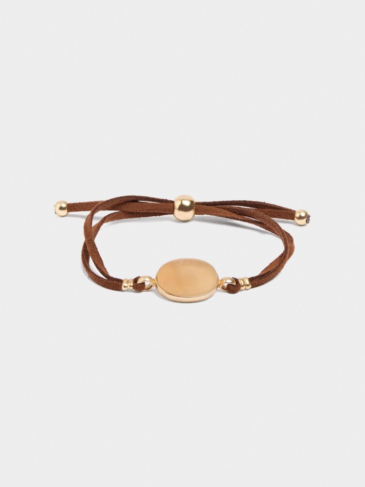 Pulsera Ajustable De Cordón De Piel Con Piedra naranja