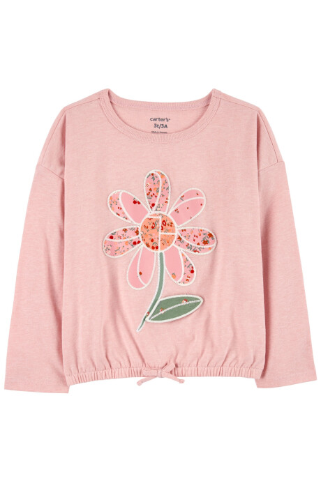 Remera de algodón con cintura elástica y estampa flor Sin color