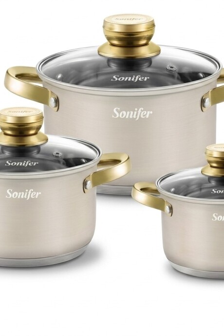 Batería De Cocina Sonifer Efecto Piedra C/tapa De Vidrio 6pc Acero
