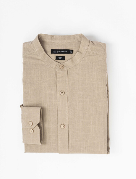 Camisa m/l efecto lino topo