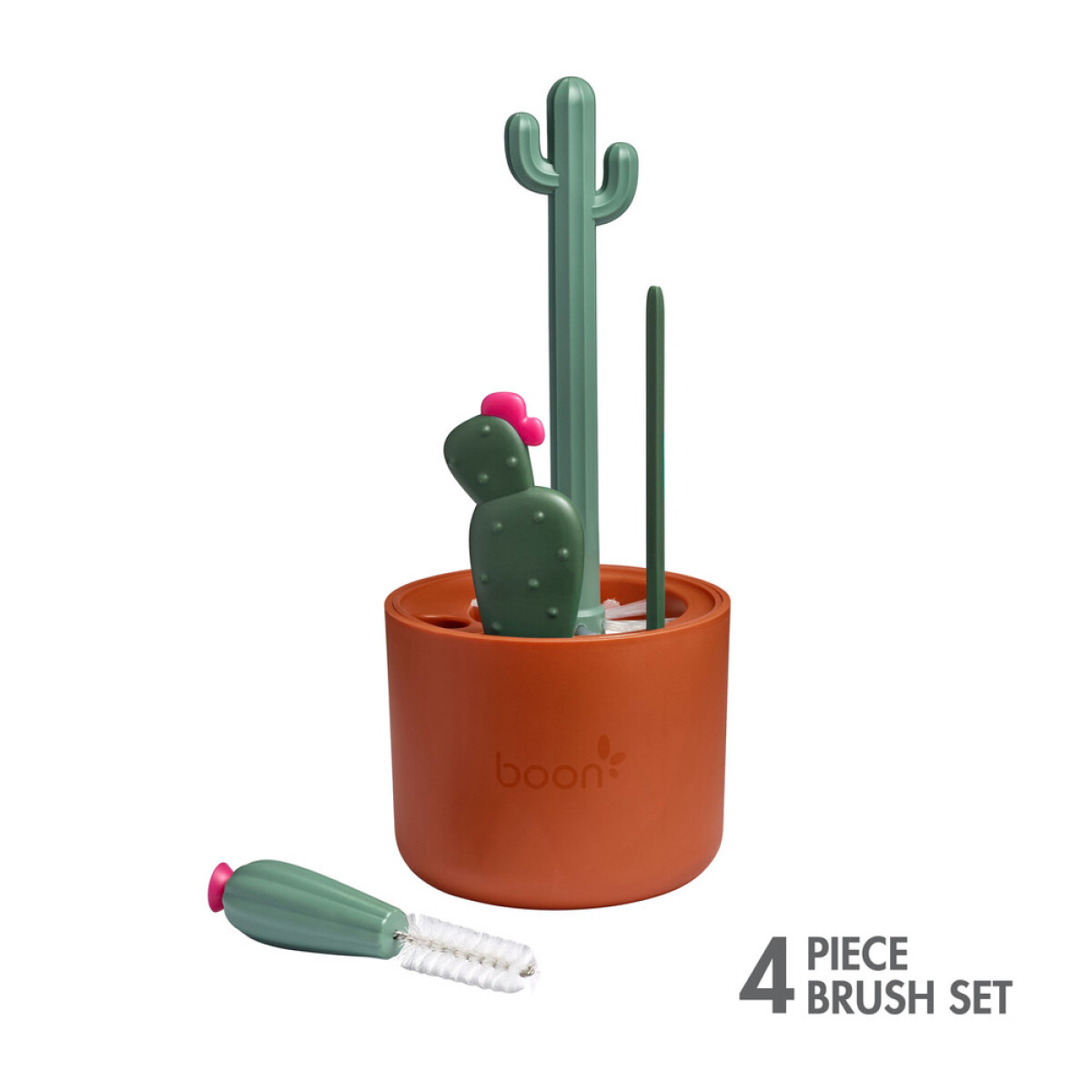 Pack de 4 cepillos Limpiamemas cactus con vaso escurridor - marrón 